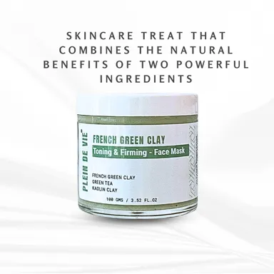 Plein De Vie Toning & Firming Face Mask with French Green Clay Green Tea Extract Kaolin Clay for Deep Cleansing Pore Tightening Skin Detox Oil Control Hydrating Facial Mask for Men and Women All Skin Types 100g thumbnail 1