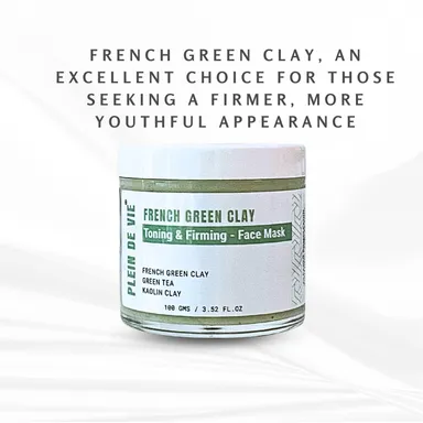 Plein De Vie Toning & Firming Face Mask with French Green Clay Green Tea Extract Kaolin Clay for Deep Cleansing Pore Tightening Skin Detox Oil Control Hydrating Facial Mask for Men and Women All Skin Types 100g thumbnail 2