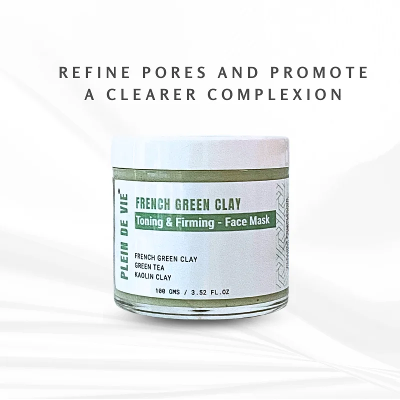 Plein De Vie Toning & Firming Face Mask with French Green Clay Green Tea Extract Kaolin Clay for Deep Cleansing Pore Tightening Skin Detox Oil Control Hydrating Facial Mask for Men and Women All Skin Types 100g image 4