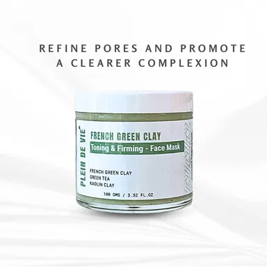 Plein De Vie Toning & Firming Face Mask with French Green Clay Green Tea Extract Kaolin Clay for Deep Cleansing Pore Tightening Skin Detox Oil Control Hydrating Facial Mask for Men and Women All Skin Types 100g thumbnail 3