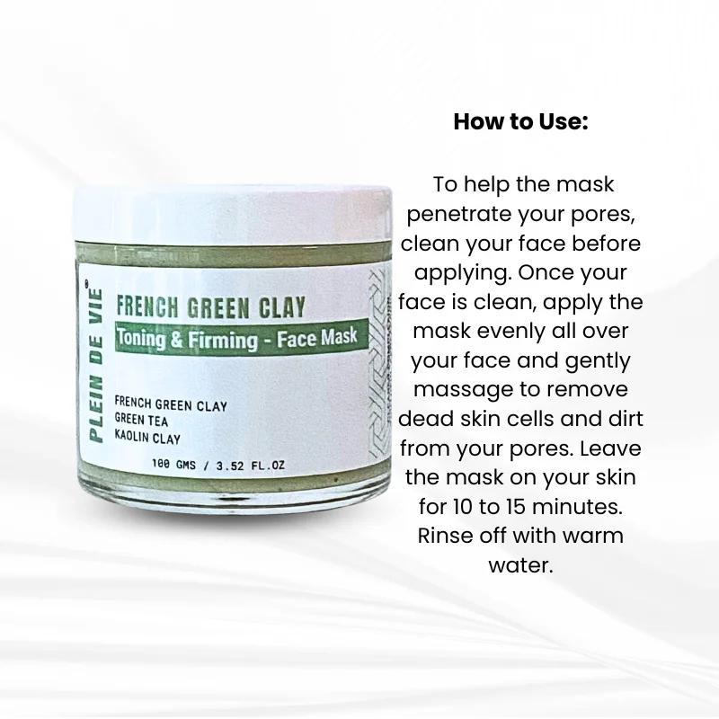 Plein De Vie Toning & Firming Face Mask with French Green Clay Green Tea Extract Kaolin Clay for Deep Cleansing Pore Tightening Skin Detox Oil Control Hydrating Facial Mask for Men and Women All Skin Types 100g image 5