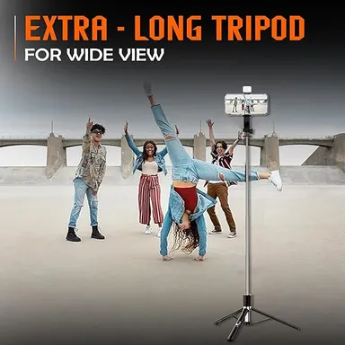 Kratos K9 Selfie Stick Tripod with LED Ring Light – 67 Inches / 170CM Reinforced Adjustable Tripod for Mobile Phones Travel, Vlogging, Live Streaming, Compatible with iPhone, Samsung, Xiaomi, OnePlus | All Smartphones thumbnail 1