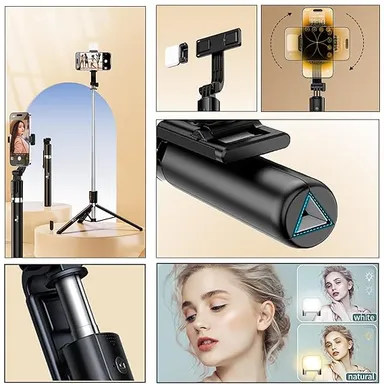 Kratos K9 Selfie Stick Tripod with LED Ring Light – 67 Inches / 170CM Reinforced Adjustable Tripod for Mobile Phones Travel, Vlogging, Live Streaming, Compatible with iPhone, Samsung, Xiaomi, OnePlus | All Smartphones thumbnail 2