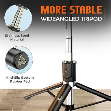 Kratos K9 Selfie Stick Tripod with LED Ring Light – 67 Inches / 170CM Reinforced Adjustable Tripod for Mobile Phones Travel, Vlogging, Live Streaming, Compatible with iPhone, Samsung, Xiaomi, OnePlus | All Smartphones thumbnail 3