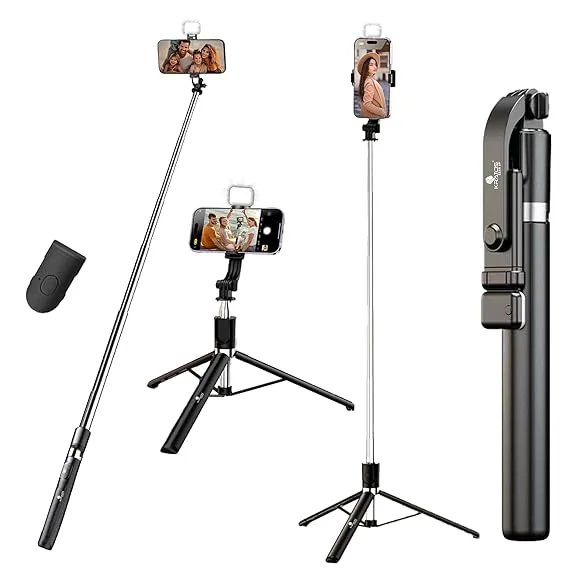 Kratos K9 Selfie Stick Tripod with LED Ring Light – 67 Inches / 170CM Reinforced Adjustable Tripod for Mobile Phones Travel, Vlogging, Live Streaming, Compatible with iPhone, Samsung, Xiaomi, OnePlus | All Smartphones image 1