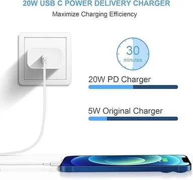 APFEN® 20W USB-C Fast Charger Adapter with USB-C to Lightning Cable – White, High-Speed Fast Charging for iPhone 14/14 Pro/14 Pro Max/13/13 Pro/13 Pro Max/12/11/XR/XS/X/8 Series – Compact & Safe Wall Charger for Home, Office & Trave thumbnail 2