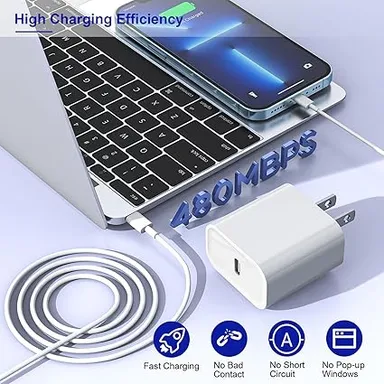 APFEN® 20W USB-C Fast Charger Adapter with USB-C to Lightning Cable – White, High-Speed Fast Charging for iPhone 14/14 Pro/14 Pro Max/13/13 Pro/13 Pro Max/12/11/XR/XS/X/8 Series – Compact & Safe Wall Charger for Home, Office & Trave thumbnail 3