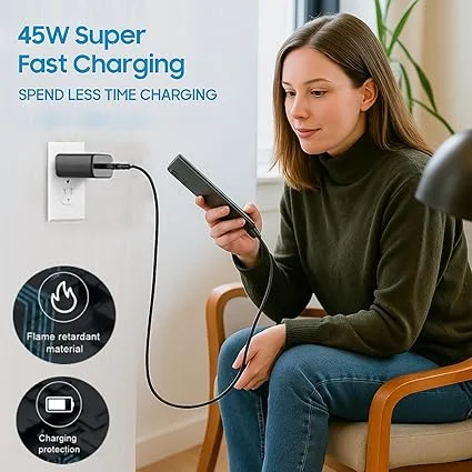 45W GaN Type-C Fast Charger for Samsung Galaxy S25/S24/S23/S22/S21/S20 (Ultra/Plus/FE), A56/A55/A35, M56/M35/M16 S, M, F, Z, A Series and Other USB-C Devices | Compact, Travel-Friendly, High-Speed Charging with Safety Protection image 3