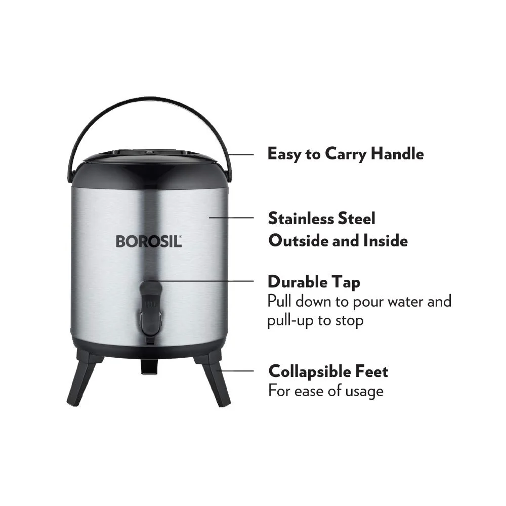 Borosil 7.6 L Stainless Steel Hydra Wonder Jug with PU Foam Insulation for Hot & Cold Drinks, Silver Travel Water Dispenser image 5