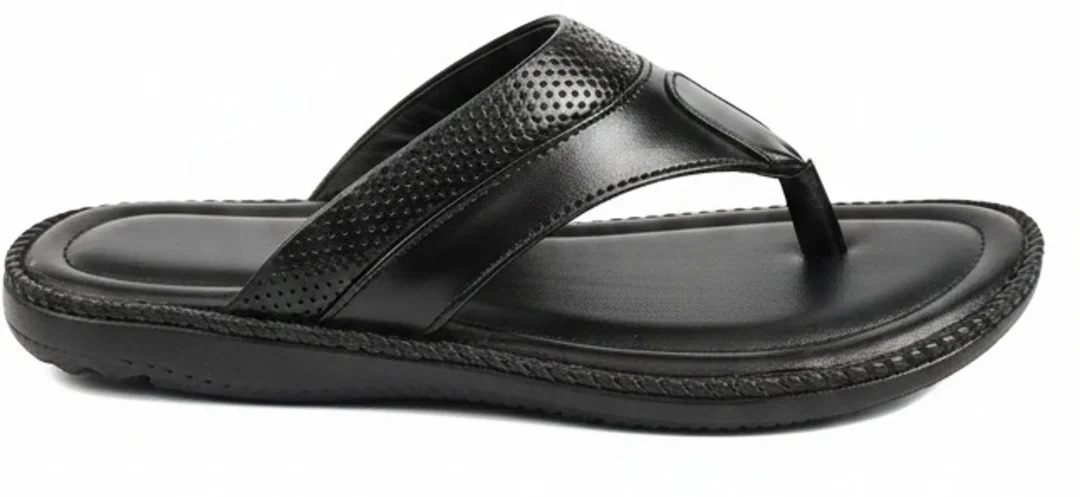 Gvolf Black Synthetic Leather Slippers for Men Lightweight Daily Wear Slip-On Sandals with Cushioned Sole Anti-Skid Comfort Footwear for Home Office Casual Use image 2