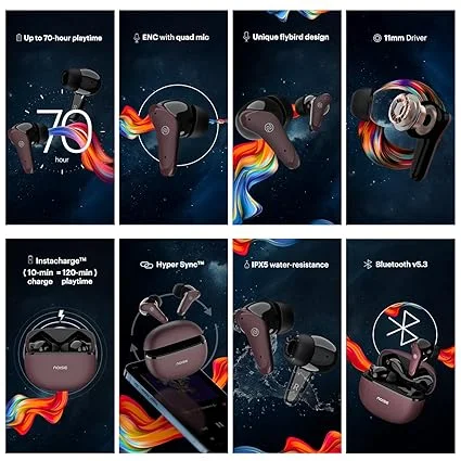 Noise Buds VS102 Plus Truly Wireless Earbuds with Flybird Design, 70H Total Playtime, Quad Microphones with ENC, InstaCharge (10 Minutes Charging = 120 Minutes Playback), Bluetooth V5.3, Deep Wine Color – Premium TWS Earphones for Calls, Music, Gaming, image 2