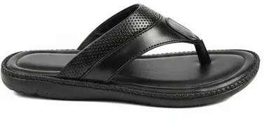 Gvolf Black Synthetic Leather Slippers for Men Lightweight Daily Wear Slip-On Sandals with Cushioned Sole Anti-Skid Comfort Footwear for Home Office Casual Use thumbnail 1