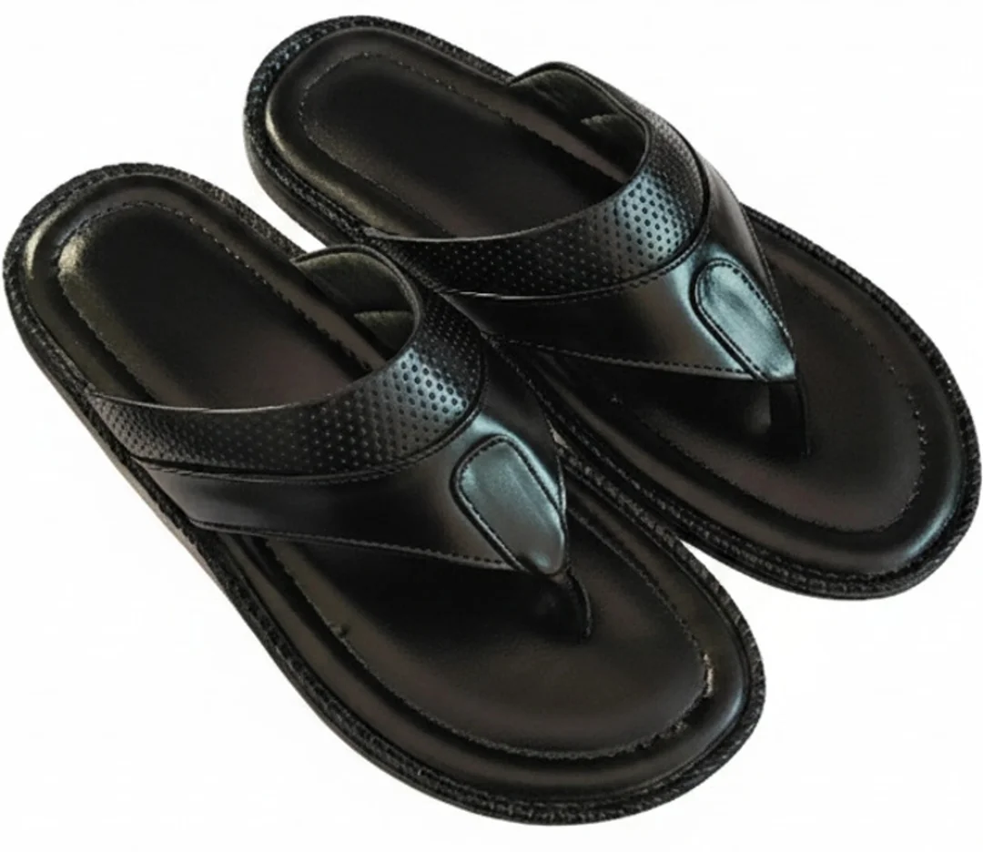 Gvolf Black Synthetic Leather Slippers for Men Lightweight Daily Wear Slip-On Sandals with Cushioned Sole Anti-Skid Comfort Footwear for Home Office Casual Use size 9 image 3