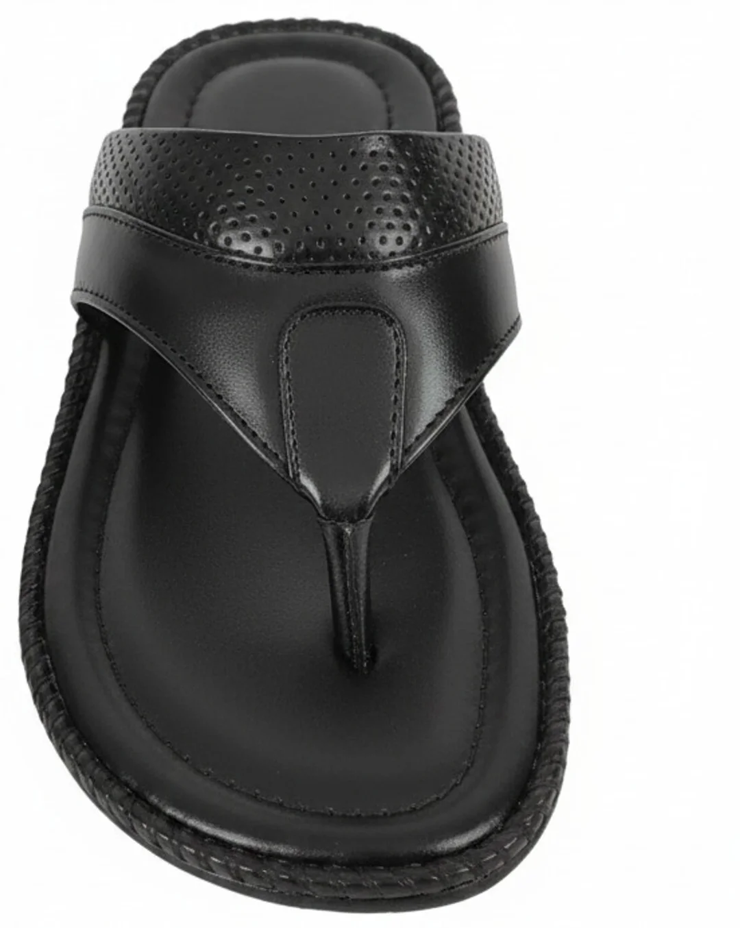 Gvolf Black Synthetic Leather Slippers for Men Lightweight Daily Wear Slip-On Sandals with Cushioned Sole Anti-Skid Comfort Footwear for Home Office Casual Use size 9 image 4
