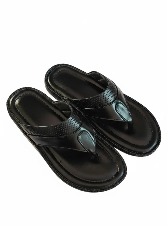 Gvolf Black Synthetic Leather Slippers for Men Lightweight Daily Wear Slip-On Sandals with Cushioned Sole Anti-Skid Comfort Footwear for Home Office Casual Use size 9 image 1