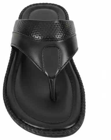 Gvolf Black Synthetic Leather Slippers for Men Lightweight Daily Wear Slip-On Sandals with Cushioned Sole Anti-Skid Comfort Footwear for Home Office Casual Use size 10  thumbnail 3