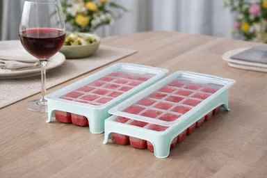 2 Pcs Mint Green Plastic Ice Cube Tray with Lid 14 Grid Flexible BPA-Free Ice Mould Set for Freezer Fridge Water Juice Whiskey & Cocktail Stackable Space-Saving Kitchen Organizer for Home Use thumbnail 1