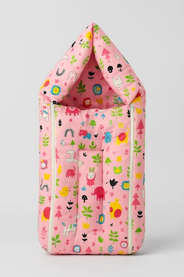 Baby Sleeping Bag with Hood | Soft Padded Infant Sleep Sack with Cute Animal Print, Pink, Cozy All-Season Baby Bed for Newborns & Toddlers image 1