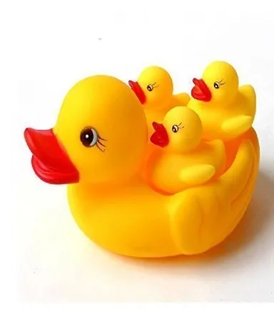 Rubber Duck Bath Toy Set, Yellow Mother Duck with 3 Baby Ducklings, Floating Water Play Toys thumbnail 0
