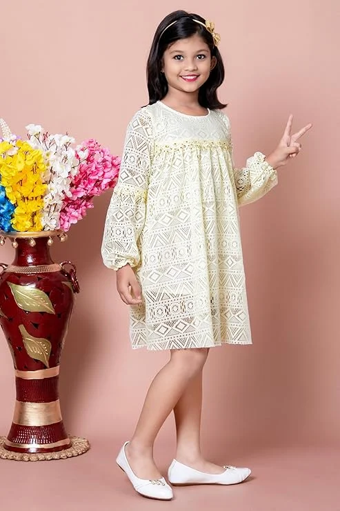 Baby Girls Party Dress Full Sleeve Knee Length White for 4-5 Years | Elegant Princess Style| Comfortable Cotton Fabric|Birthday & Festive Wear image 2
