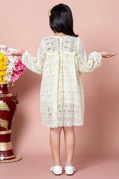 Baby Girls Party Dress Full Sleeve Knee Length White for 4-5 Years | Elegant Princess Style| Comfortable Cotton Fabric|Birthday & Festive Wear image 4