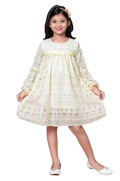Baby Girls Party Dress Full Sleeve Knee Length White for 4-5 Years | Elegant Princess Style| Comfortable Cotton Fabric|Birthday & Festive Wear image 1
