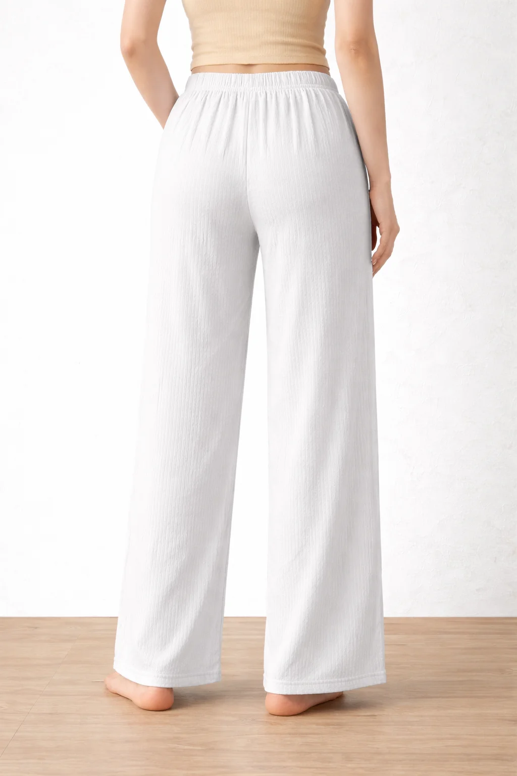 Women’s White Wide Leg Palazzo Pants with Elastic Waist, Size XL | Soft Comfortable Casual Wear Trousers for Daily & Office Use image 2