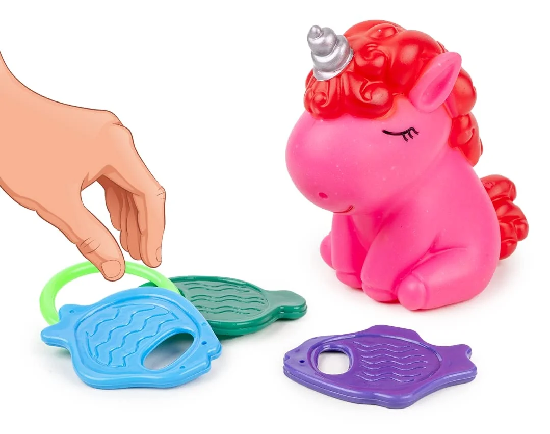 Baby Unicorn Squeezy Bath Toy with Safe Teether & Floating Sensory Play for Infants Toddlers BPA‑Free Soft Squeeze Toy Kids Bath Time Fun Teething Relief image 1