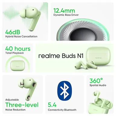 realme Buds T110 True Wireless Earbuds with ANC - Energizing Green thumbnail 1