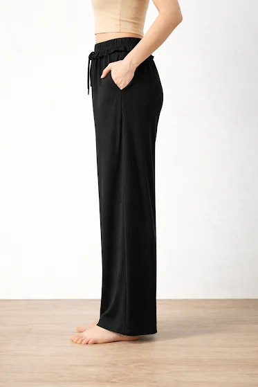 Women’s Black Wide Leg Palazzo Pants with Elastic Waist Soft Comfortable Casual Daily Office Wear Trousers Flowy Summer Bottomwear Breathable Plus Free Size High Waist Palazzo for Women image 2