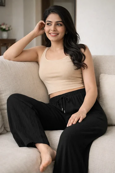 Women’s Black Wide Leg Palazzo Pants with Elastic Waist Soft Comfortable Casual Daily Office Wear Trousers Flowy Summer Bottomwear Breathable Plus Free Size High Waist Palazzo for Women image 4