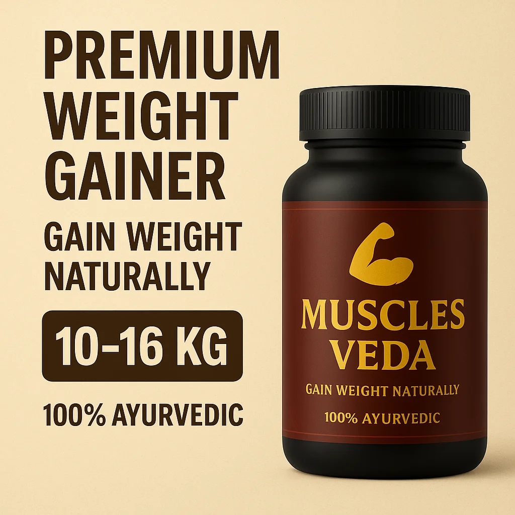 Muscles Veda Premium Ayurvedic Weight Gainer Powder for Muscle Mass & Healthy Weight Gain with Appetite Booster & Natural Herbs – Best Men & Women Calorie Mass Supplement India image 1