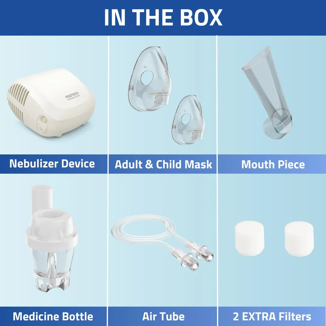 MEDTECH Handyneb Classic Compressor Nebulizer Compact Machine with Complete Mask Kit for Adult and Child (White) image 4