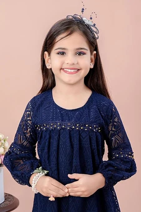 Baby Girls Party Dress Full Sleeve Knee Length Blue for 2–3 Years | Elegant Princess Style | Comfortable Cotton Fabric | Birthday & Festive Wear image 2