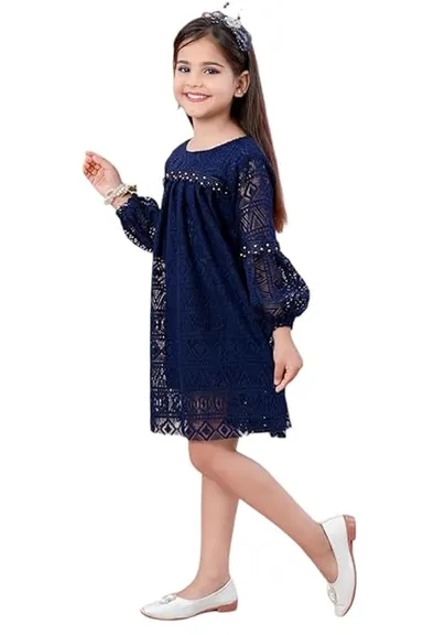 Baby Girls Party Dress Full Sleeve Knee Length Blue for 2–3 Years | Elegant Princess Style | Comfortable Cotton Fabric | Birthday & Festive Wear thumbnail 0