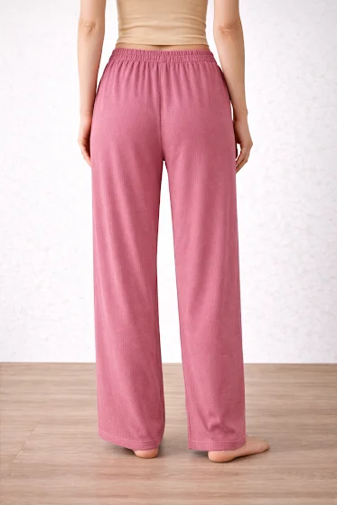 Women’s Pink High Waist Wide Leg Palazzo Pants Size XL Loose Fit Soft Comfortable Casual Lounge Trousers with Pockets Daily Office Travel Wear Breathable Flowy Bottoms image 2