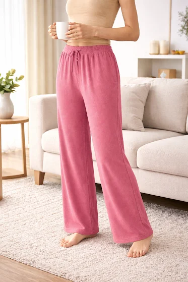 Women’s Pink High Waist Wide Leg Palazzo Pants Size XL Loose Fit Soft Comfortable Casual Lounge Trousers with Pockets Daily Office Travel Wear Breathable Flowy Bottoms image 4