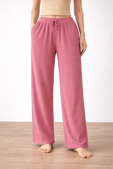 Women’s Pink High Waist Wide Leg Palazzo Pants Size XL Loose Fit Soft Comfortable Casual Lounge Trousers with Pockets Daily Office Travel Wear Breathable Flowy Bottoms image 5