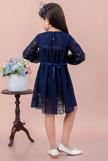Baby Girls Party Dress Full Sleeve Knee Length Blue for 3–4 Years | Elegant Princess Style | Comfortable Cotton Fabric | Birthday & Festive Wear image 4
