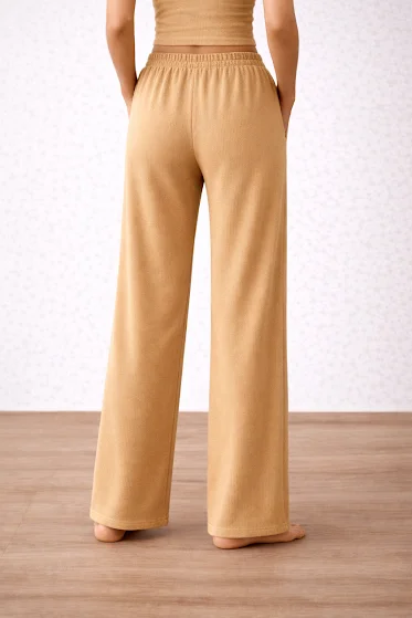 Women’s Cream High Waist Wide Leg Palazzo Pants Size XL Loose Fit Soft Comfortable Casual Lounge Trousers with Pockets Daily Office Travel Wear Breathable Flowy Bottoms image 2