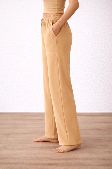 Women’s Cream High Waist Wide Leg Palazzo Pants Size XL Loose Fit Soft Comfortable Casual Lounge Trousers with Pockets Daily Office Travel Wear Breathable Flowy Bottoms image 3