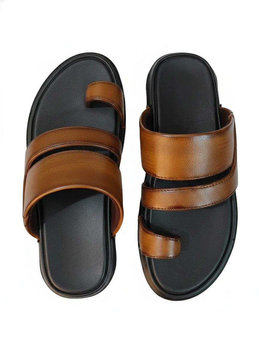 Gvolf Stylish Slippers for Men, Lightweight Daily Wear Anti Slip Comfortable Men’s Open Slippers for Home Outdoor Use Tan Size 7 image 1