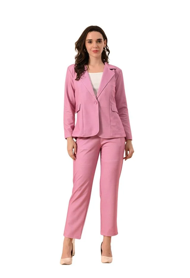 Women’s 3-Piece Cotton Blend Suit Set – Formal Blazer, High-Waist Pants & Camisole Top | Elegant Office Wear & Business Attire for Work, Meetings, and Events-Pink Women’s 3-Piece Cotton Blend Suit Set – Formal Blazer, High-Waist Pants & image 1