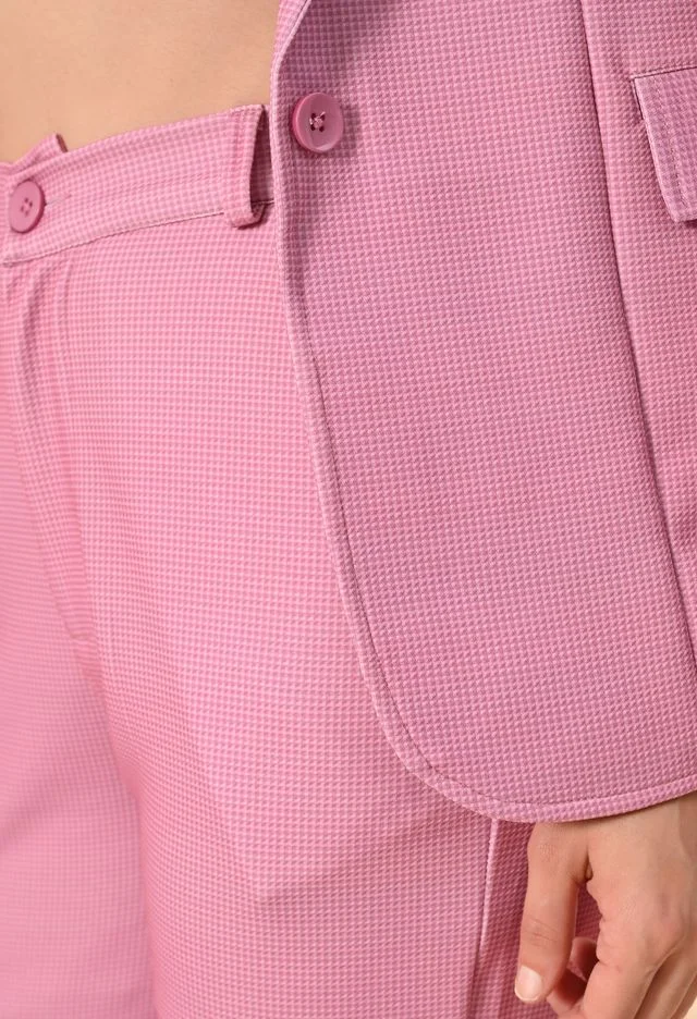 Women’s 3-Piece Cotton Blend Suit Set – Formal Blazer, High-Waist Pants & Camisole Top | Elegant Office Wear & Business Attire for Work, Meetings, and Events-Pink Women’s 3-Piece Cotton Blend Suit Set – Formal Blazer, High-Waist Pants & image 6