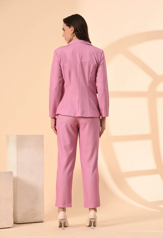 Women’s 3-Piece Cotton Blend Suit Set – Formal Blazer, High-Waist Pants & Camisole Top | Elegant Office Wear & Business Attire for Work, Meetings, and Events-Pink Women’s 3-Piece Cotton Blend Suit Set – Formal Blazer, High-Waist Pants & image 2