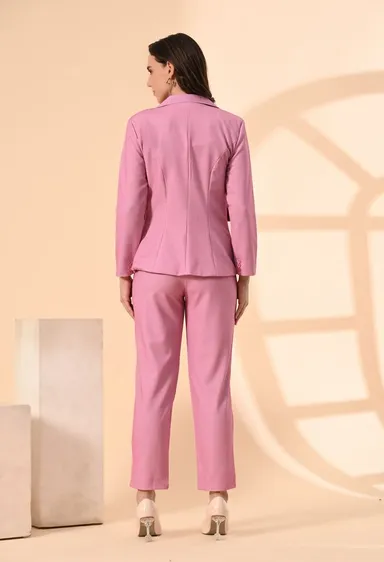 Women’s 3-Piece Cotton Blend Suit Set – Formal Blazer, High-Waist Pants & Camisole Top | Elegant Office Wear & Business Attire for Work, Meetings, and Events-Pink Women’s 3-Piece Cotton Blend Suit Set – Formal Blazer, High-Waist Pants &amp thumbnail 1