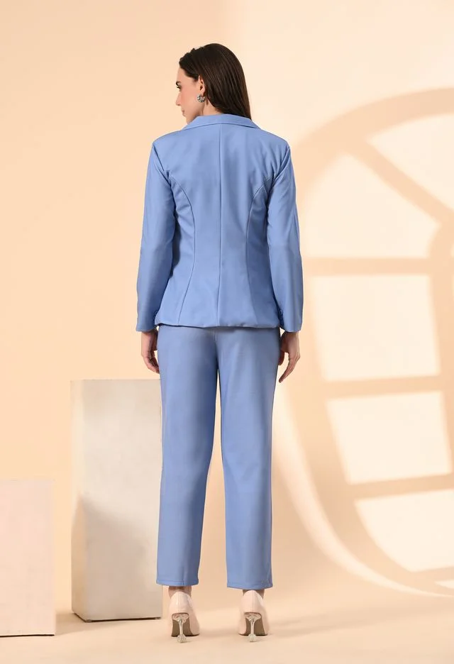 Women’s 3-Piece Cotton Blend Suit Set – Formal Blazer, High-Waist Pants & Camisole Top | Elegant Office Wear & Business Attire for Work, Meetings, and Events-Blue Women’s 3-Piece Cotton Blend Suit Set – Formal Blazer, High-Waist Pants & image 2