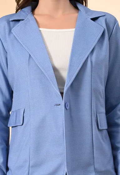 Women’s 3-Piece Cotton Blend Suit Set – Formal Blazer, High-Waist Pants & Camisole Top | Elegant Office Wear & Business Attire for Work, Meetings, and Events-Blue Women’s 3-Piece Cotton Blend Suit Set – Formal Blazer, High-Waist Pants & thumbnail 4