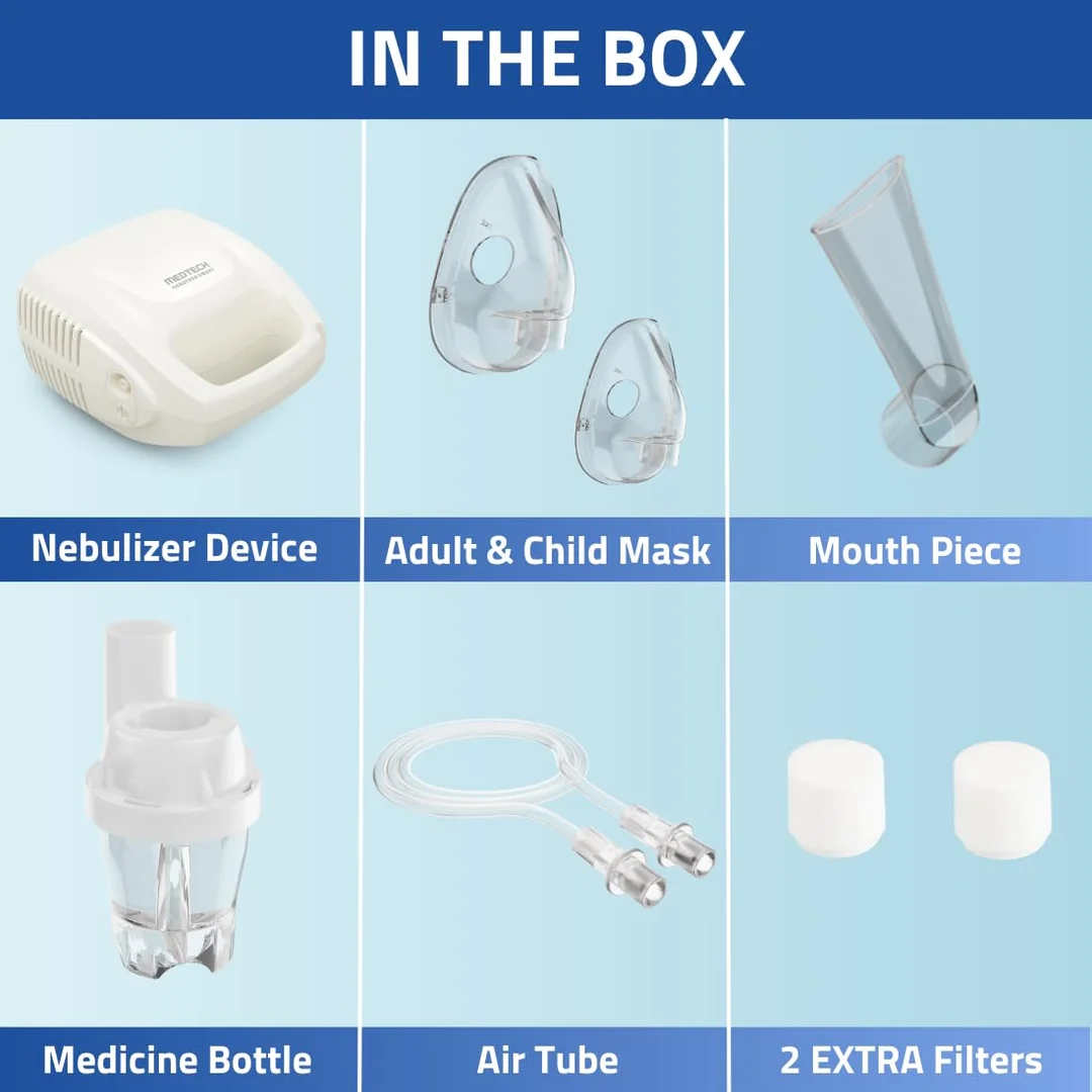 MEDTECH Handyneb Smart Compressor Nebulizer Machine with Handle and Complete Mask Kit for Adult and Child (White) image 4