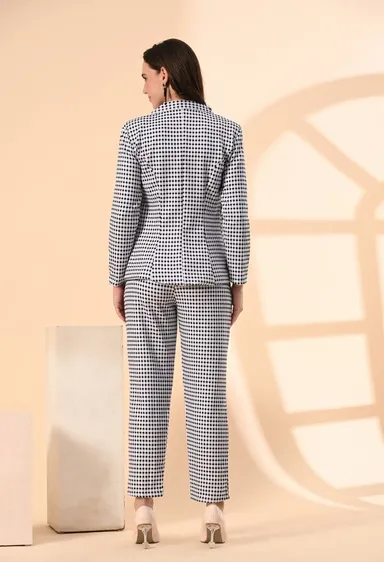 Women’s 3-Piece Cotton Blend Suit Set – Formal Blazer, High-Waist Pants & Camisole Top | Elegant Office Wear & Business Attire for Work, Meetings, and Events-Black and White Women’s 3-Piece Cotton Blend Suit Set – Formal Blazer, High-Waist thumbnail 1